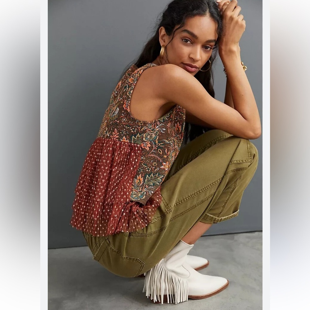 Anthropologie Eva Franco Brown Floral Top